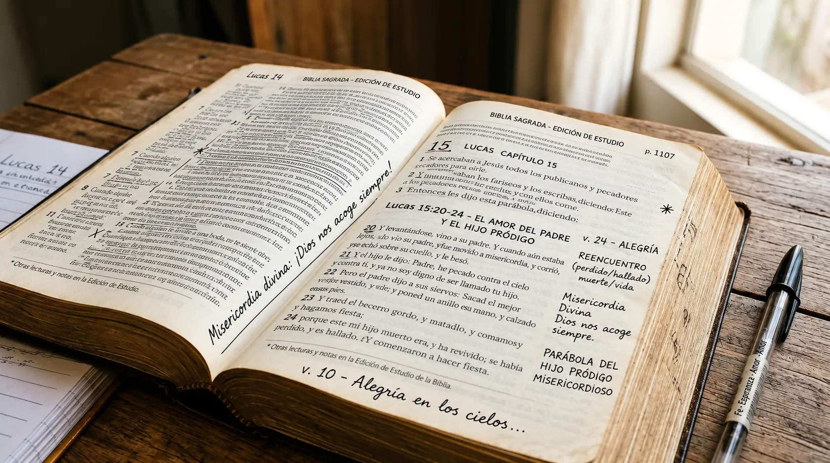 Bibbia aperta con annotazioni di studio